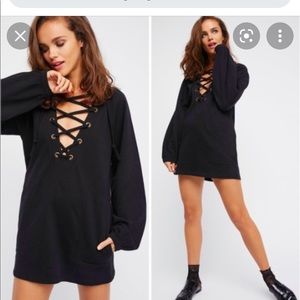 Free People Lace Up Sweatshirt Dress/Tunic SZ S